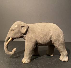 An Early 20th C Felted Carved Wooden Elephant Sculpture 